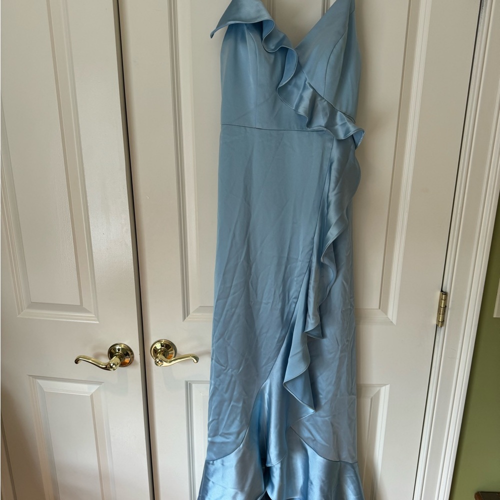Blue Asymmetrical Ruffled High-Low Gown - Picture 5 of 5